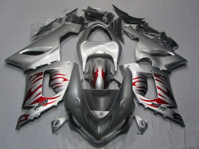 Argent Rouge Flamme Ninja 05-06 ZX6R Carénage Moto
