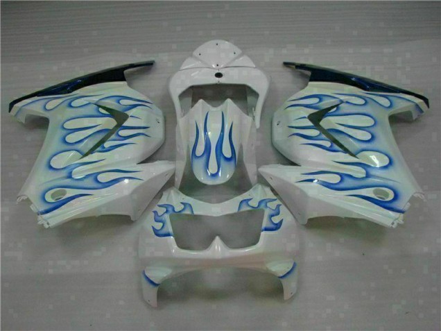 Blanc Bleu Flamme 08-12 EX250 Carénage Moto Blanc Bleu Flamme 08-12 EX250 Carénage Moto
