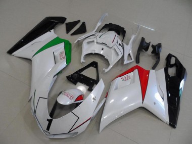 Blanc Nacré avec Italy Flag 07-14 Ducati 848 1098 1198 Carénage Moto
