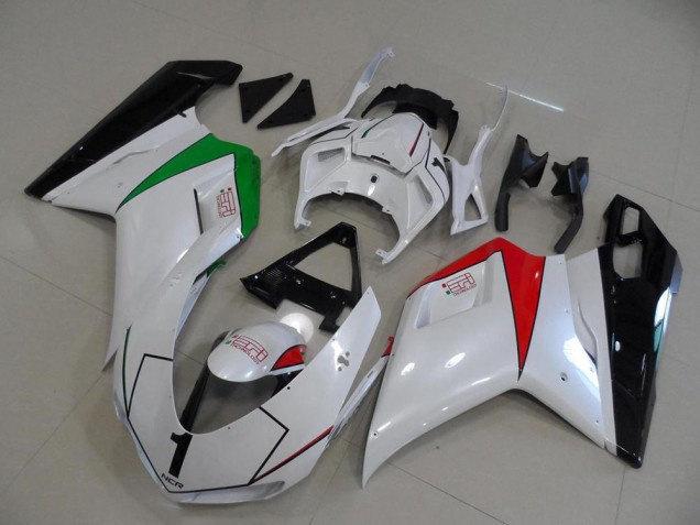 Blanc Nacré avec Italy Flag 07-14 Ducati 848 1098 1198 Carénage Moto Blanc Nacré avec Italy Flag 07-14 Ducati 848 1098 1198 Carénage Moto