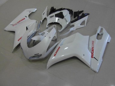 Blanc Nacré avec Rouge Décalque 07-14 Ducati 848 1098 1198 Carénage Moto