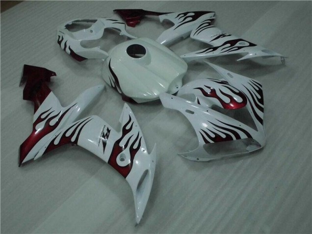 Blanc Rouge Flamme 04-06 YZF R1 Carénage Moto Blanc Rouge Flamme 04-06 YZF R1 Carénage Moto