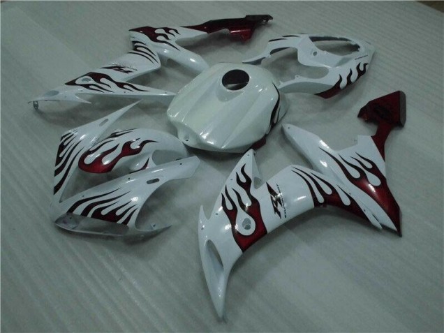 Blanc Rouge Flamme 04-06 YZF R1 Carénage Moto Blanc Rouge Flamme 04-06 YZF R1 Carénage Moto