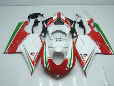 Blanc et Rouge avec Vert Bande 07-14 Ducati 848 1098 1198 Carénage Moto