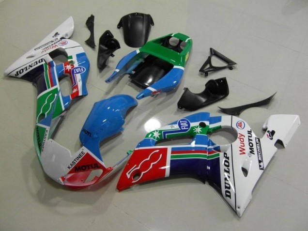 Bleu Blanc Vert Rouge Wudy Motul Dunlop 98-02 YZF R6 Carénage Moto Bleu Blanc Vert Rouge Wudy Motul Dunlop 98-02 YZF R6 Carénage Moto