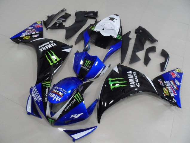 Bleu Noir Monster 09-11 YZF R1 Carénage Moto