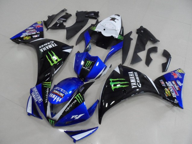 Bleu Noir Monster 12-14 YZF R1 Carénages Moto Bleu Noir Monster 12-14 YZF R1 Carénages Moto