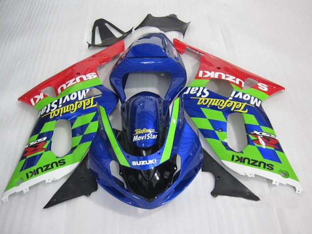 Bleu Vert Rouge Telefumia Movistar 01-03 GSXR 600 Carénage Moto Bleu Vert Rouge Telefumia Movistar 01-03 GSXR 600 Carénage Moto
