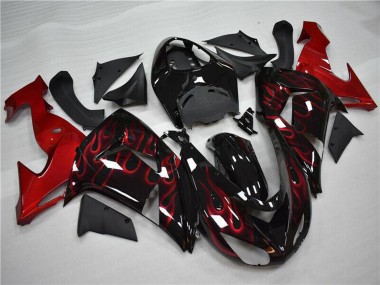 Carénage Moto Kawasaki ZX10R 2006-2007 - Noir Brillant Rouge Flamme