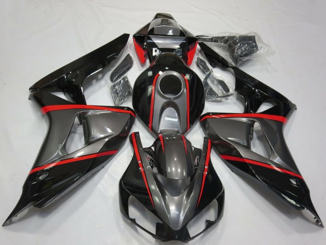 Carénages Moto Honda CBR1000RR 2006-2007 - Gris Noir Brillant Rouge Bande