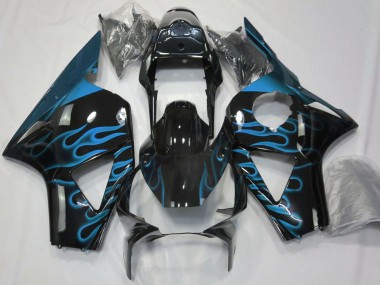 Carénages Moto Honda CBR954RR 2002-2003 - Noir Brillant Bleu Clair Flamme