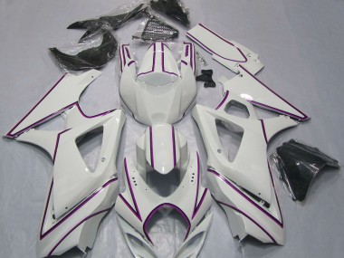 Carénages Moto Suzuki GSXR 1000 2007-2008 - Blanc Brillant Rose Rayures