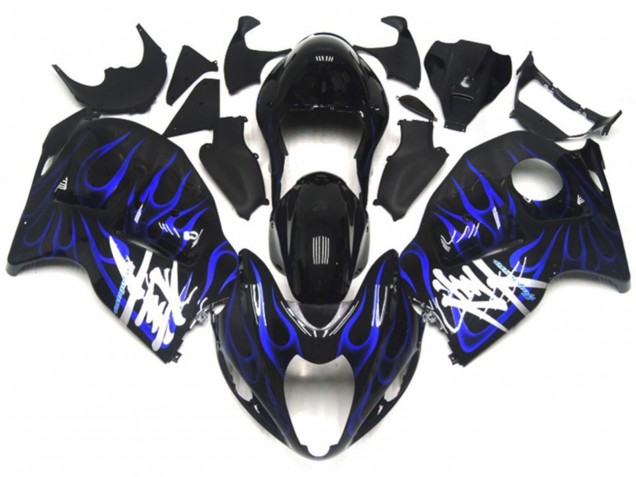 Carénages Moto Suzuki GSXR 1300 1996-2007 - Noir Brillant Bleu Profond Flamme