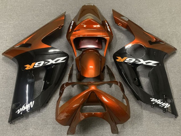 Carénages Moto Kawasaki ZX6R 2003-2004 - Orange Noir Brillant