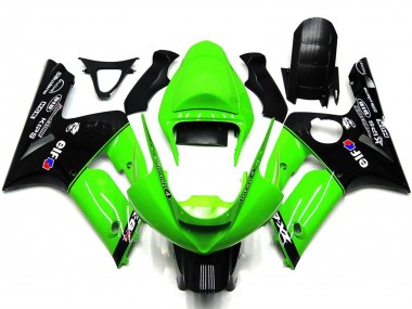 Carénages Moto Kawasaki ZX6R 2003-2004 - Vert Noir Brillant Elf Silkolene