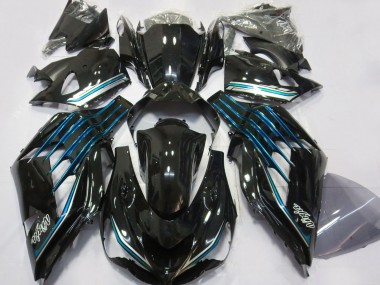 Carénages Moto Kawasaki ZX14R ZZR1400 2012-2024 - Noir Brillant Bleu Clair