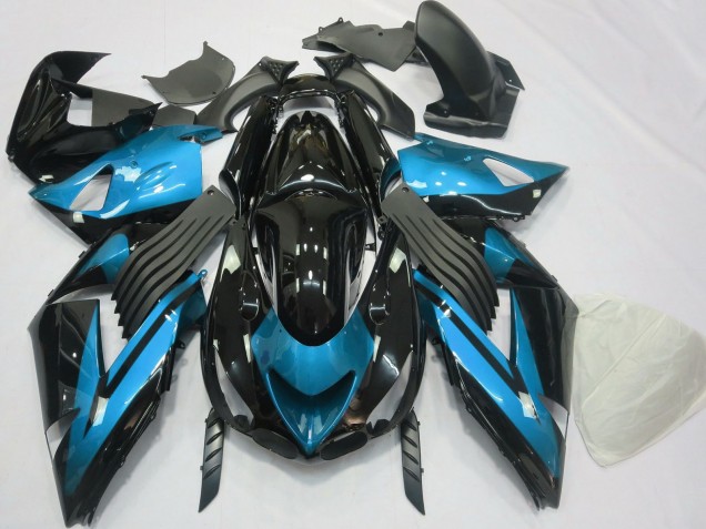 Carénages Moto Kawasaki ZX14R 2006-2011 - Bleu Clair Noir Brillant