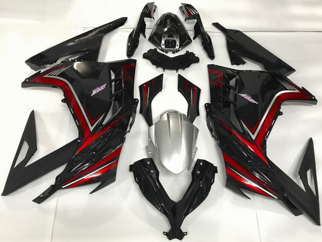 Carénages Moto Kawasaki Ninja 300 2013-2024 - Noir Brillant Rouge