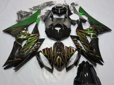 Carénages Moto Yamaha R6 2008-2016 - Vert Noir Brillant Or Flamme