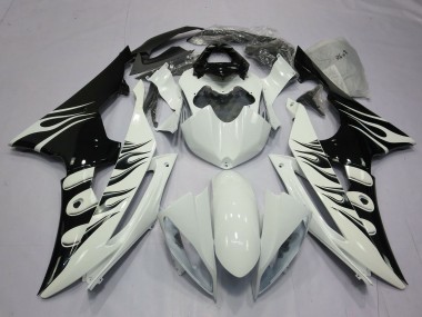 Carénages Moto Yamaha R6 2008-2016 - Blanc Noir Brillant Flamme