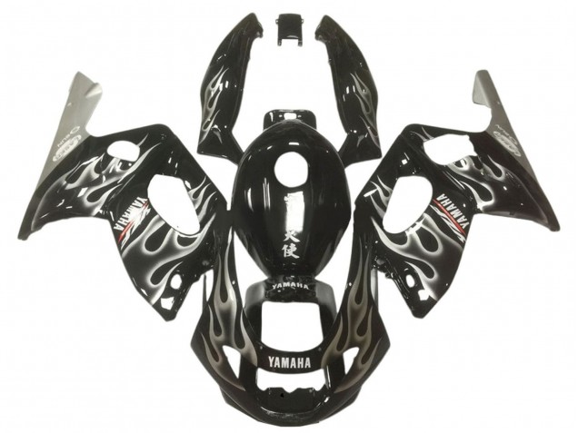 Carénages Moto Yamaha YZF600R Thundercat 1996-2007 - Noir Brillant Argent Flamme