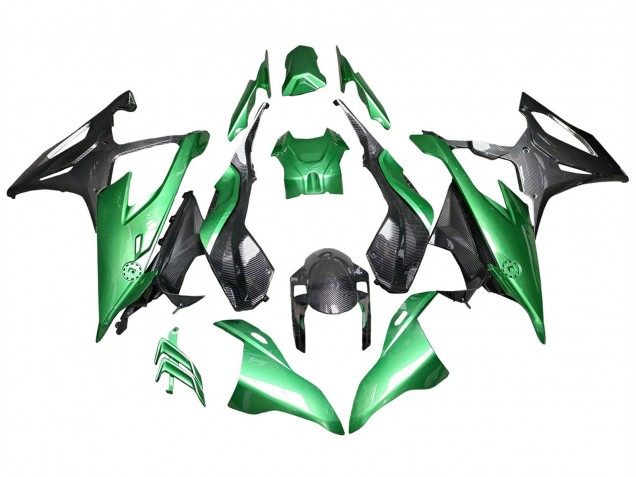 Carénages Moto BMW S1000RR 2019-2022 - Noir Brillant Vert Fibre de Carbone