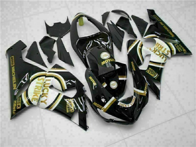 Carénages Moto Kawasaki ZX6R 2005-2006 - Noir Brillant Blanc Or Lucky Strike