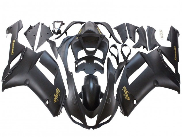Carénages Moto Kawasaki ZX6R 2007-2008 - Noir Mat Jaune Logo Ninja