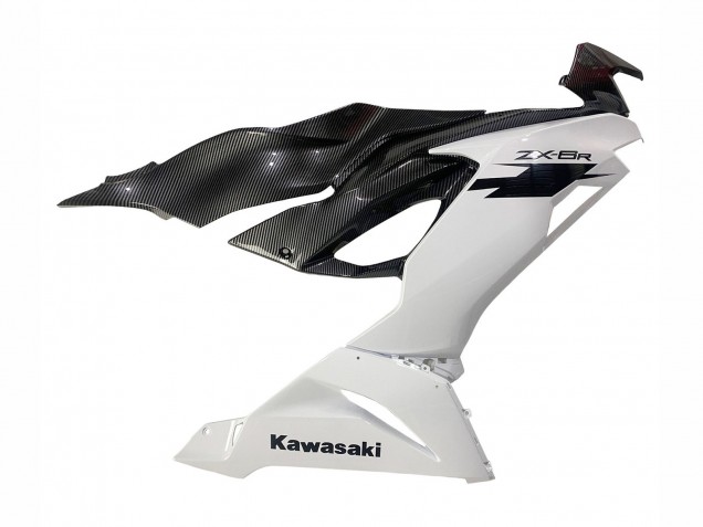 Carénages Moto Kawasaki ZX6R 2019-2022 - Blanc Noir Fibre de Carbone