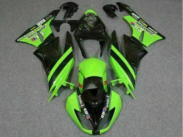 Carénages Moto Kawasaki ZX6R 2009-2012 - Vert Noir Brillant Elf Touch4 Bridgestone