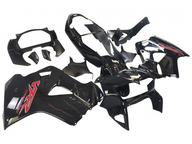 Carénages Moto Honda VFR 800 1998-2001 - Noir Brillant Rouge Décalque