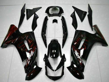 Carénages Moto Kawasaki EX650 2006-2008 - Noir Brillant Rouge Flamme