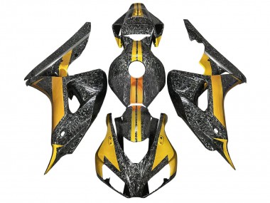 Carénages Moto Honda CBR1000RR 2006-2007 - Or Noir Fibre de Carbone Forgée