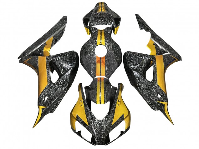 Carénages Moto Honda CBR1000RR 2006-2007 - Or Noir Fibre de Carbone Forgée