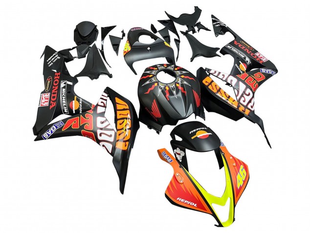 Carénages Moto Honda CBR600RR 2007-2008 - Noir Mat Orange Rouge Rossi Repsol 46