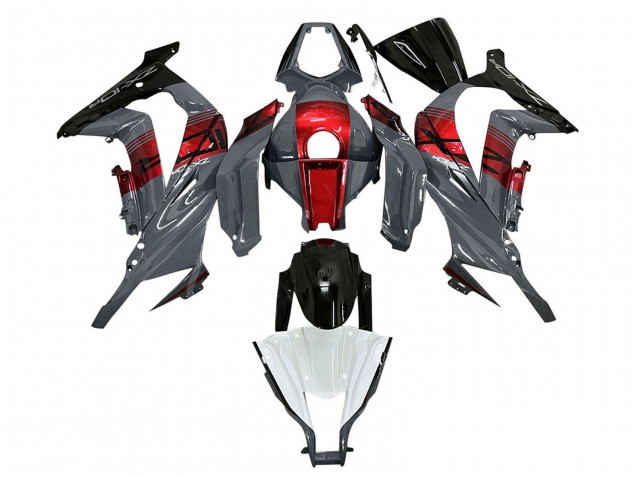 Carénages Moto Kawasaki ZX10R 2011-2015 - Gris Rouge Noir Brillant