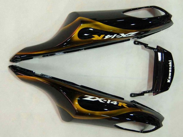 Carénages Moto Kawasaki ZX14R ZZR1400 2006-2011 - Noir Brillant Or Flamme