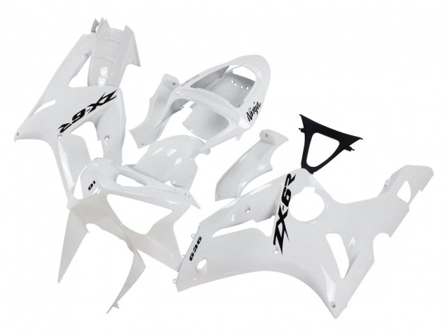 Carénages Moto Kawasaki ZX6R 2003-2004 - Blanc Noir Décalque