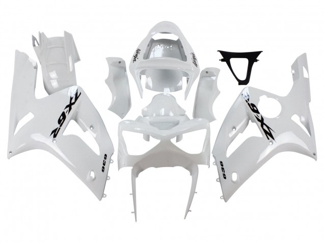 Carénages Moto Kawasaki ZX6R 2003-2004 - Blanc Noir Décalque