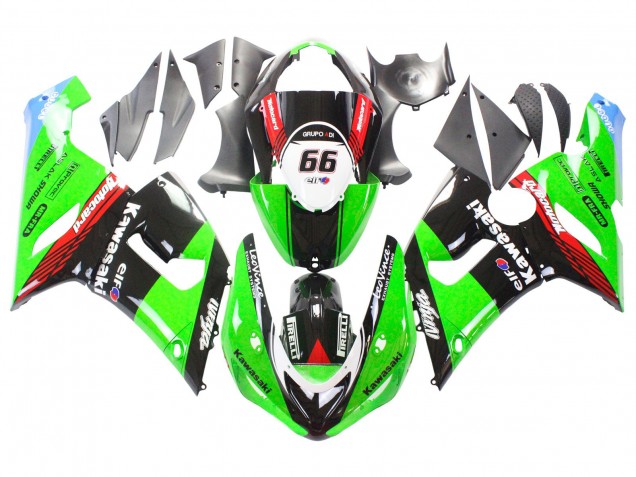 Carénages Moto Kawasaki ZX6R 2005-2006 - Vert Rouge Noir Elf 66