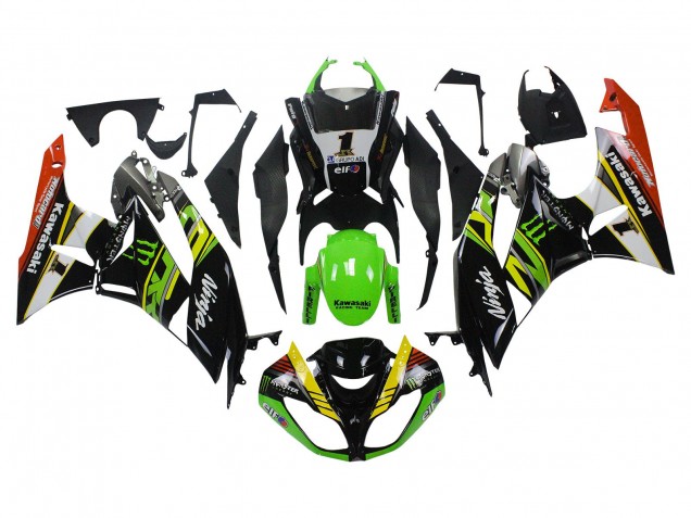 Carénages Moto Kawasaki ZX6R 2009-2012 - Vert Noir Brillant Jaune Blanc Rouge Elf Monstre