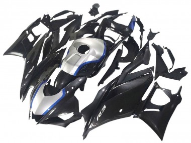 Carénages Moto Yamaha YZF R3/R25 2022-2024 - Noir Fibre de Carbone Style Argent Bleu