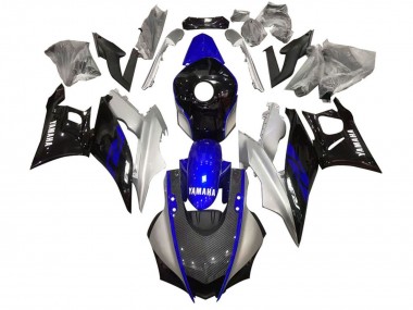 Carénage Moto Yamaha YZF R3/R25 2022-2024 - Argent Bleu Noir Fibre de Carbone Style