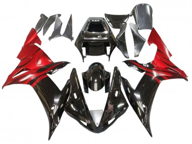 Carénages Moto Yamaha YZF 1000 R1 2002-2003 - Noir Brillant Rouge Flamme