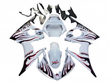 Carénages Moto Yamaha YZF R6S 2006-2009 - Blanc Dark Noir Flamme