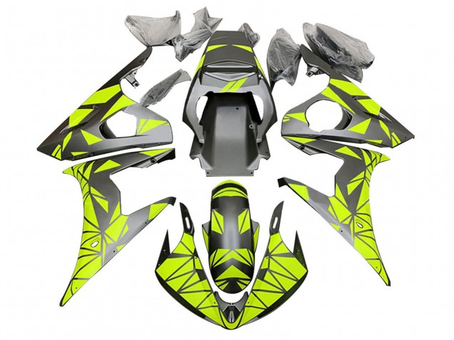 Carénages Moto Yamaha YZF R6 2003-2004 - Vert Néon Noir Mat Geometric