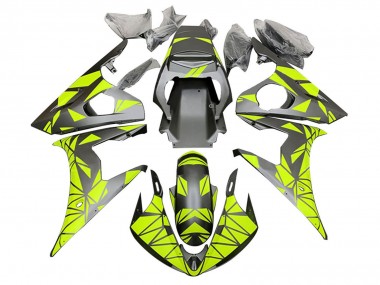 Carénages Moto Yamaha YZF R6S 2006-2009 - Vert Néon Noir Mat Geometric