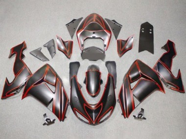 Carénages Moto Kawasaki ZX10R 2006-2007 - Noir Mat Rouge Rayures