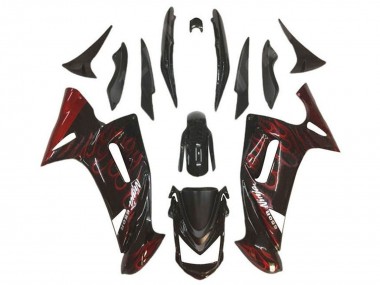 Carénages Moto Kawasaki Ninja 650 EX650 2006-2008 - Noir Brillant Rouge Flamme