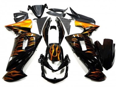 Carénages Moto Kawasaki Ninja 650 EX650 2006-2008 - Noir Brillant Or Flamme